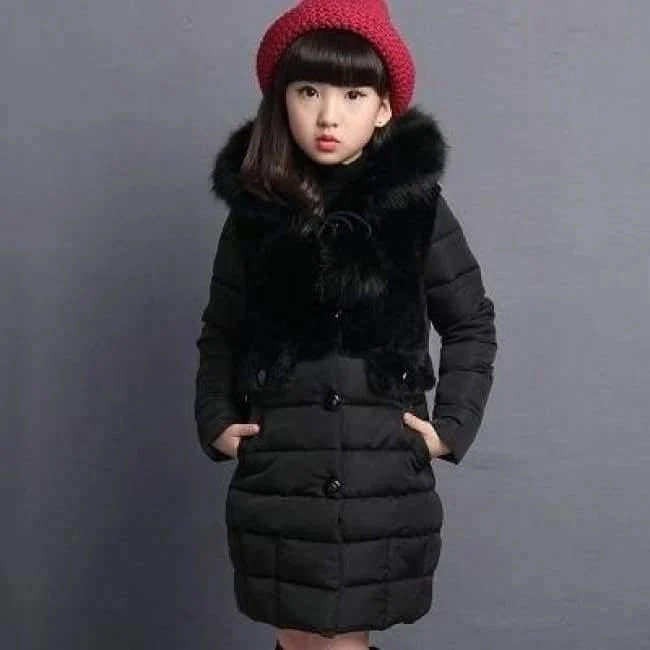 Winter Big Girls Warm Thick Jacket Outwear Clothes Cotton Padded Kids Teenage Coat Children Faux Fur Hooded Parkas P28