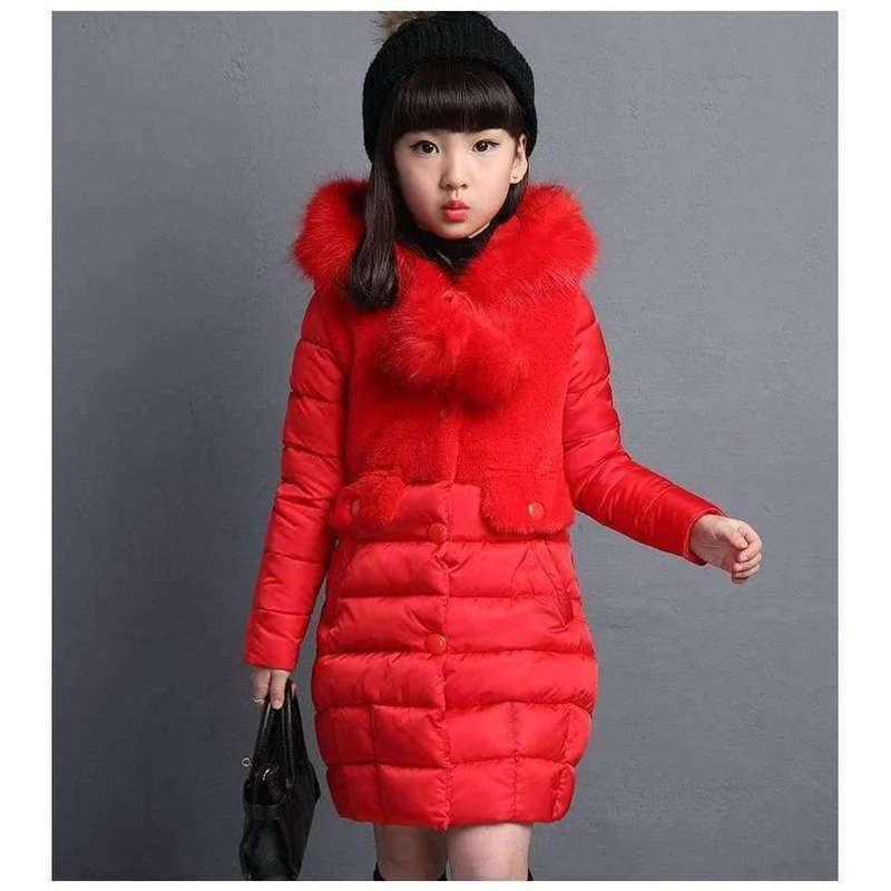 Winter Big Girls Warm Thick Jacket Outwear Clothes Cotton Padded Kids Teenage Coat Children Faux Fur Hooded Parkas P28