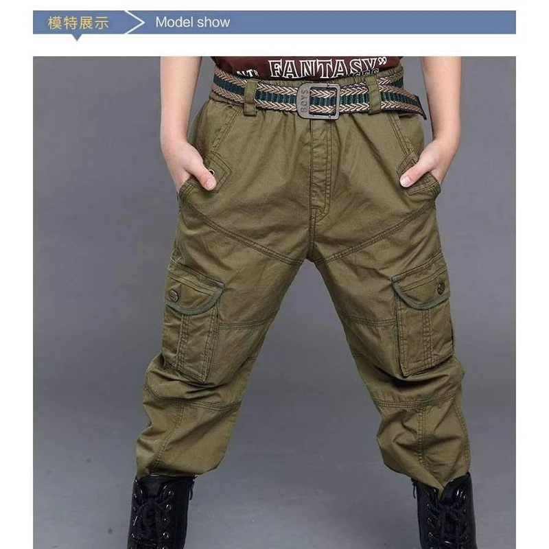Boys Cargo Pants Spring High Quality Teenage Boy Clothing Kids Pants Boy Trousers Children Cotton Pants Size 5 7 9 13 Year