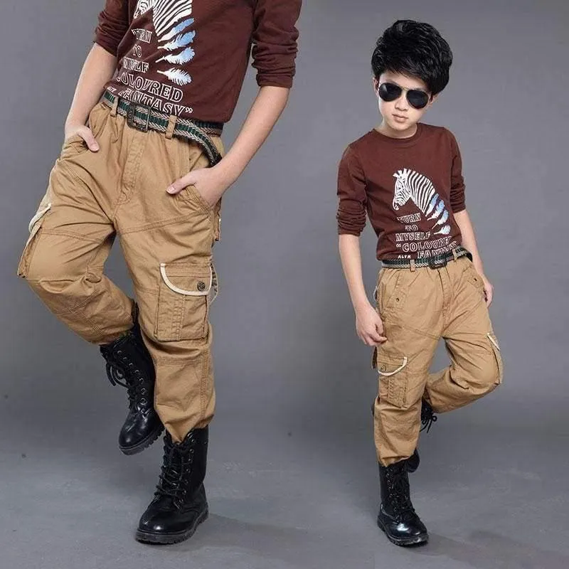 Boys Cargo Pants Spring High Quality Teenage Boy Clothing Kids Pants Boy Trousers Children Cotton Pants Size 5 7 9 13 Year