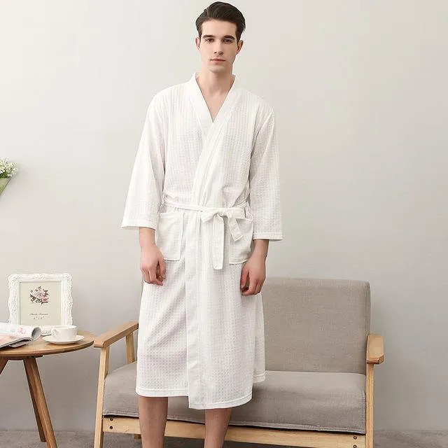 Unisex Männer Frauen Ärmel Solide Waffel Schlaf Lounge Bademantel Nachthemd Liebhaber Roben