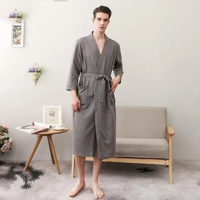 Unisex Männer Frauen Ärmel Solide Waffel Schlaf Lounge Bademantel Nachthemd Liebhaber Roben