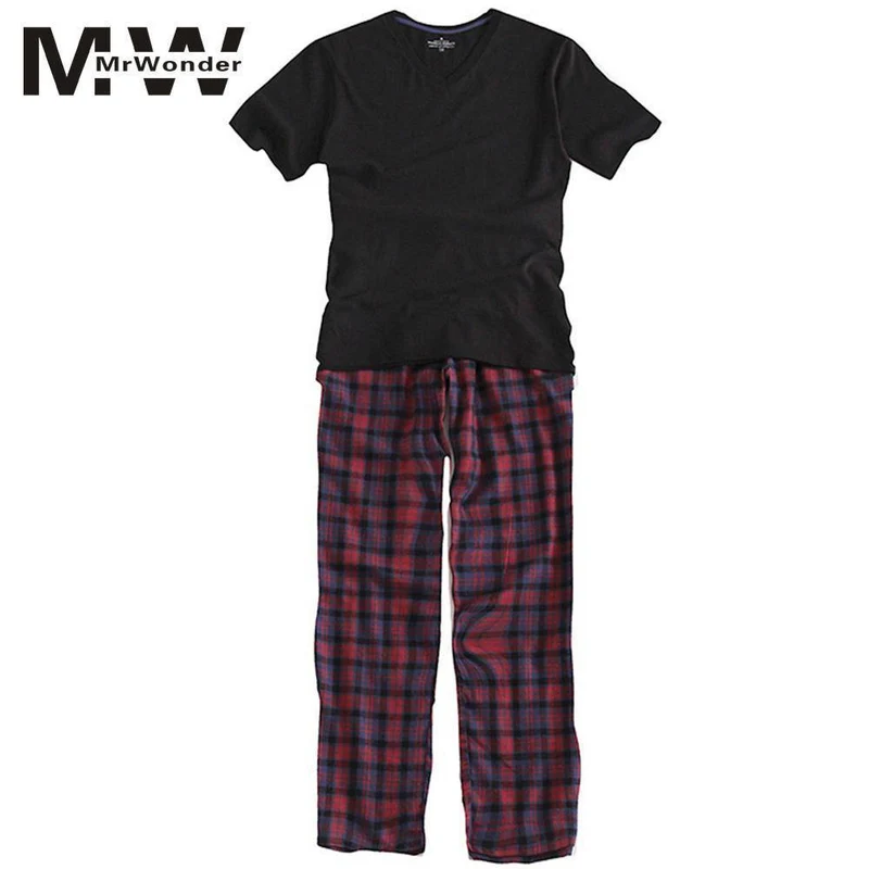 Langarm Home Wear Dünne Baumwolle Plaid Pyjamas Männer Lounge Pyjama Sets Plus Größe Schlaf Tragen