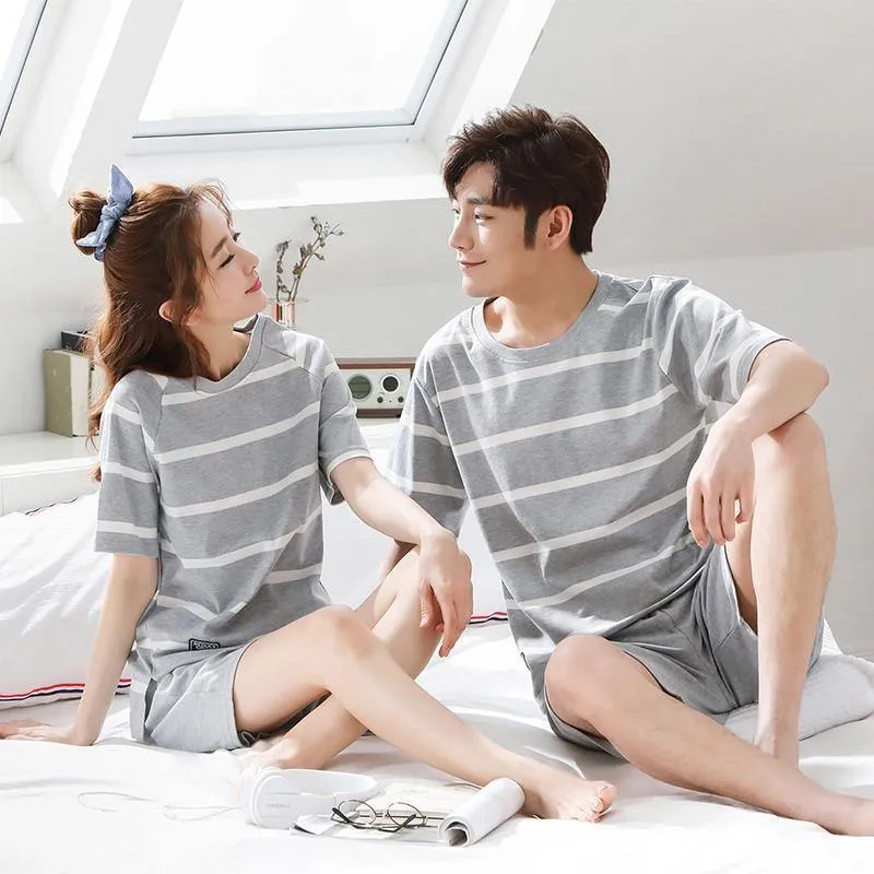 Gestreifte Pyjama-Sets aus Baumwolle für Paare, Schlafmantel und Hose, für Herren und Damen, Heimkleidung, Nachtwäsche, Liebhaber, Schlafen und Entspannen