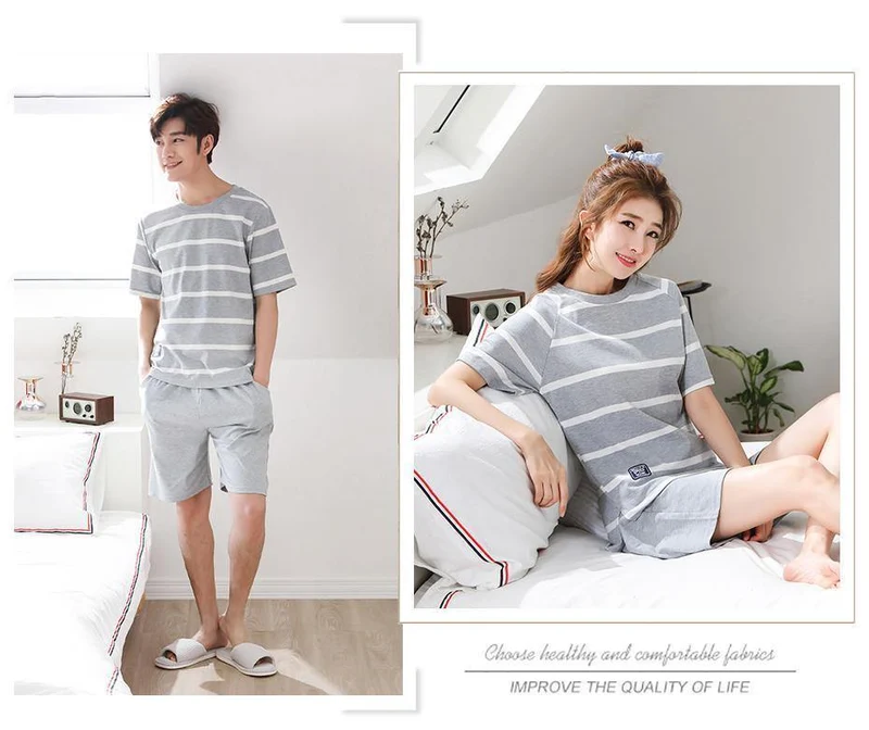 Gestreifte Pyjama-Sets aus Baumwolle für Paare, Schlafmantel und Hose, für Herren und Damen, Heimkleidung, Nachtwäsche, Liebhaber, Schlafen und Entspannen
