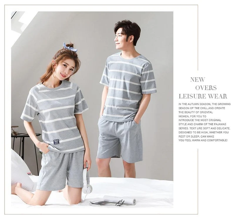 Gestreifte Pyjama-Sets aus Baumwolle für Paare, Schlafmantel und Hose, für Herren und Damen, Heimkleidung, Nachtwäsche, Liebhaber, Schlafen und Entspannen