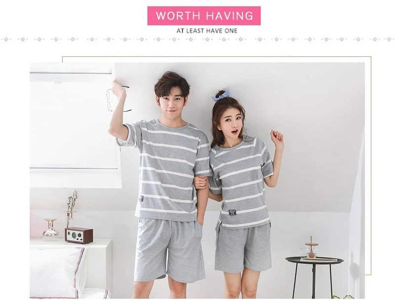 Gestreifte Pyjama-Sets aus Baumwolle für Paare, Schlafmantel und Hose, für Herren und Damen, Heimkleidung, Nachtwäsche, Liebhaber, Schlafen und Entspannen