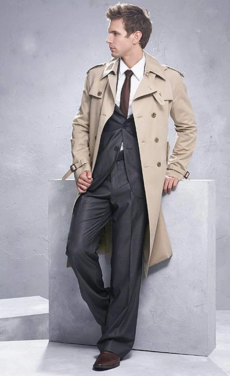 Klassischer zweireihiger Herren-Langmantel für Herren, Herrenbekleidung, lange Jacken und Mäntel, Mantel im britischen Stil, Größe S-6XL