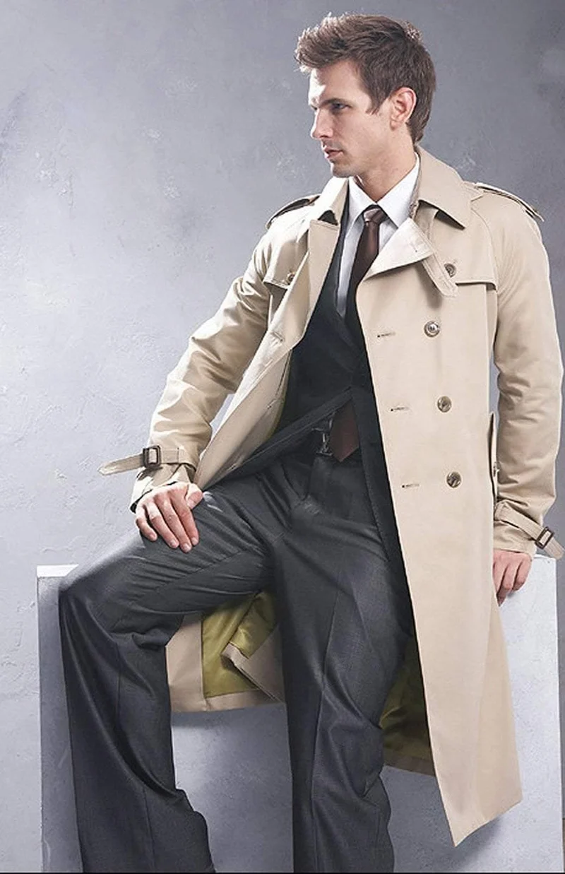 Klassischer zweireihiger Herren-Langmantel für Herren, Herrenbekleidung, lange Jacken und Mäntel, Mantel im britischen Stil, Größe S-6XL