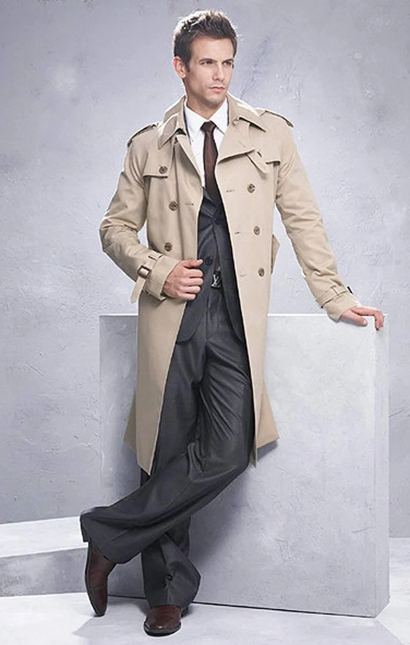 Klassischer zweireihiger Herren-Langmantel für Herren, Herrenbekleidung, lange Jacken und Mäntel, Mantel im britischen Stil, Größe S-6XL