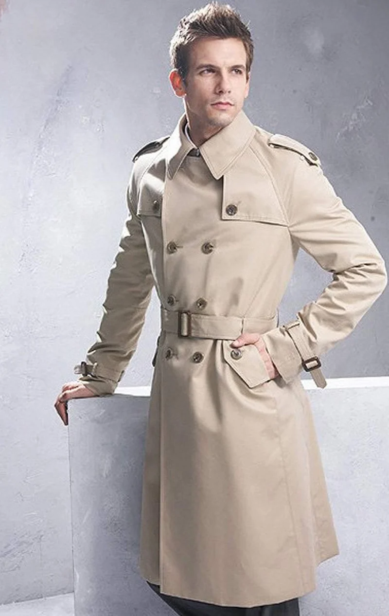 Klassischer zweireihiger Herren-Langmantel für Herren, Herrenbekleidung, lange Jacken und Mäntel, Mantel im britischen Stil, Größe S-6XL