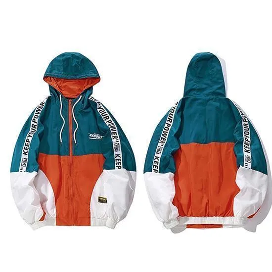 Herren-Windjacke mit Kapuze, Herbst, lässig, Vintage, Farbblock, lockere Kapuzenjacke