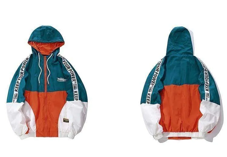 Herren-Windjacke mit Kapuze, Herbst, lässig, Vintage, Farbblock, lockere Kapuzenjacke