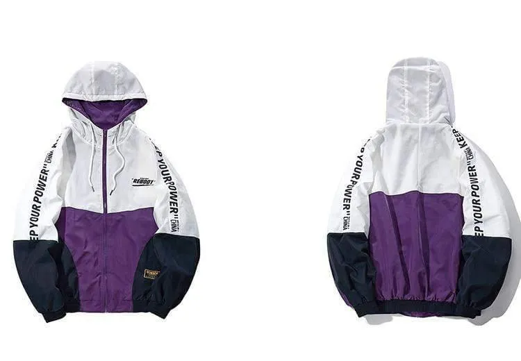 Herren-Windjacke mit Kapuze, Herbst, lässig, Vintage, Farbblock, lockere Kapuzenjacke