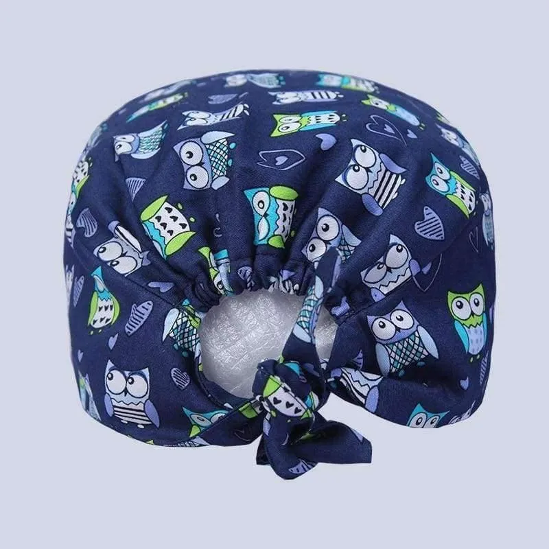 100% Baumwolle Medical Scrubs Cap Eulendruck Nurse Doctor Caps Frauen Männer Arbeitshut Krankenhausbetrieb Beauty Spa Hut