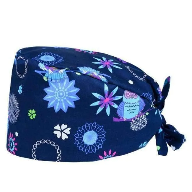 100% Baumwolle Medical Scrubs Cap Eulendruck Nurse Doctor Caps Frauen Männer Arbeitshut Krankenhausbetrieb Beauty Spa Hut