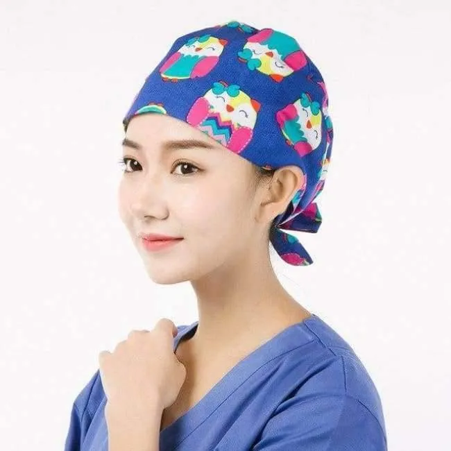 100% Baumwolle Medical Scrubs Cap Eulendruck Nurse Doctor Caps Frauen Männer Arbeitshut Krankenhausbetrieb Beauty Spa Hut