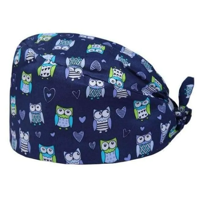 100% Baumwolle Medical Scrubs Cap Eulendruck Nurse Doctor Caps Frauen Männer Arbeitshut Krankenhausbetrieb Beauty Spa Hut
