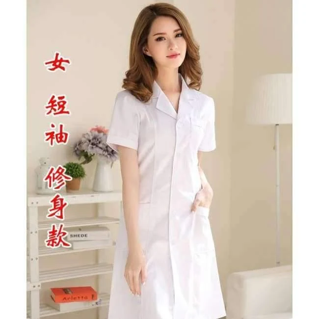 Stilvolle und elegante Krankenhaus-Krankenschwesteruniform, Sommer-Kurzarm-Medizinkleidung, Kosmetikerin, Apotheke, weißer Kittel