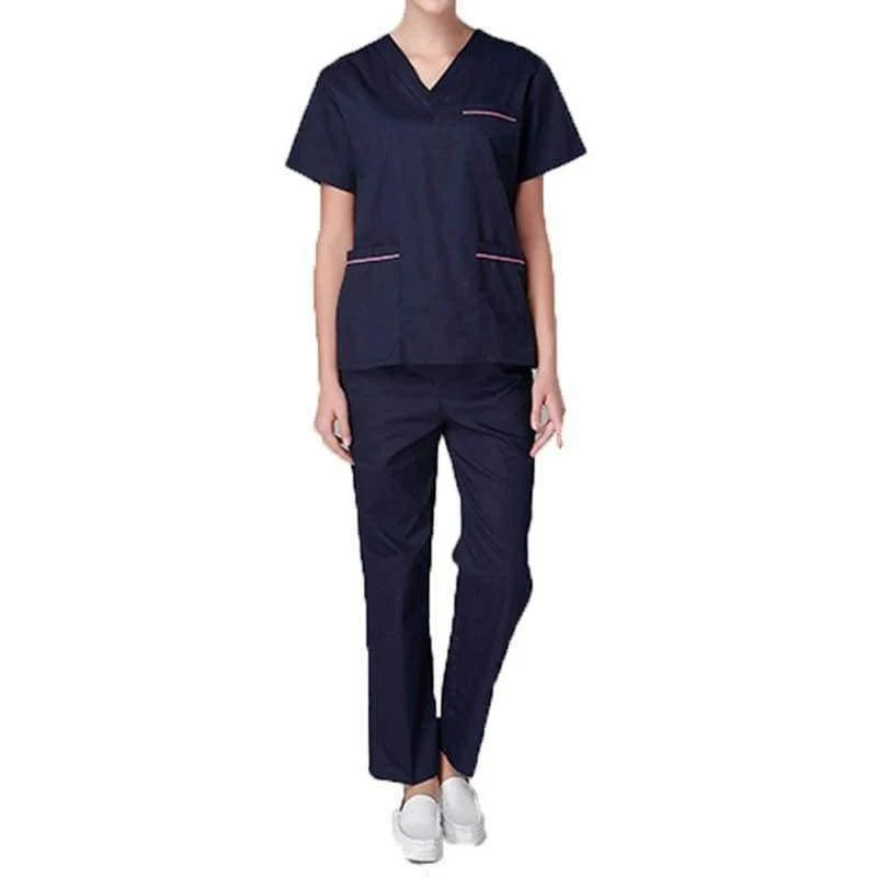 Sommer Medizinische Peelings Frauen Krankenschwester Uniform V-ausschnitt Kurzarm Schönheit Salon Kleidung Krankenhaus Männer OP-Kittel Mantel + Hosen S-2XL