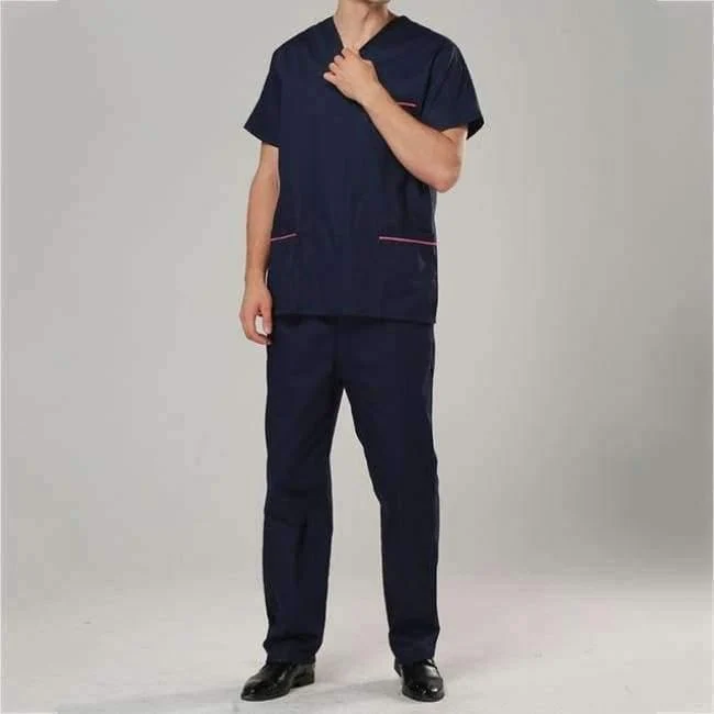 Sommer Medizinische Peelings Frauen Krankenschwester Uniform V-ausschnitt Kurzarm Schönheit Salon Kleidung Krankenhaus Männer OP-Kittel Mantel + Hosen S-2XL