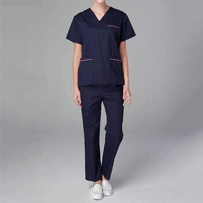Sommer Medizinische Peelings Frauen Krankenschwester Uniform V-ausschnitt Kurzarm Schönheit Salon Kleidung Krankenhaus Männer OP-Kittel Mantel + Hosen S-2XL