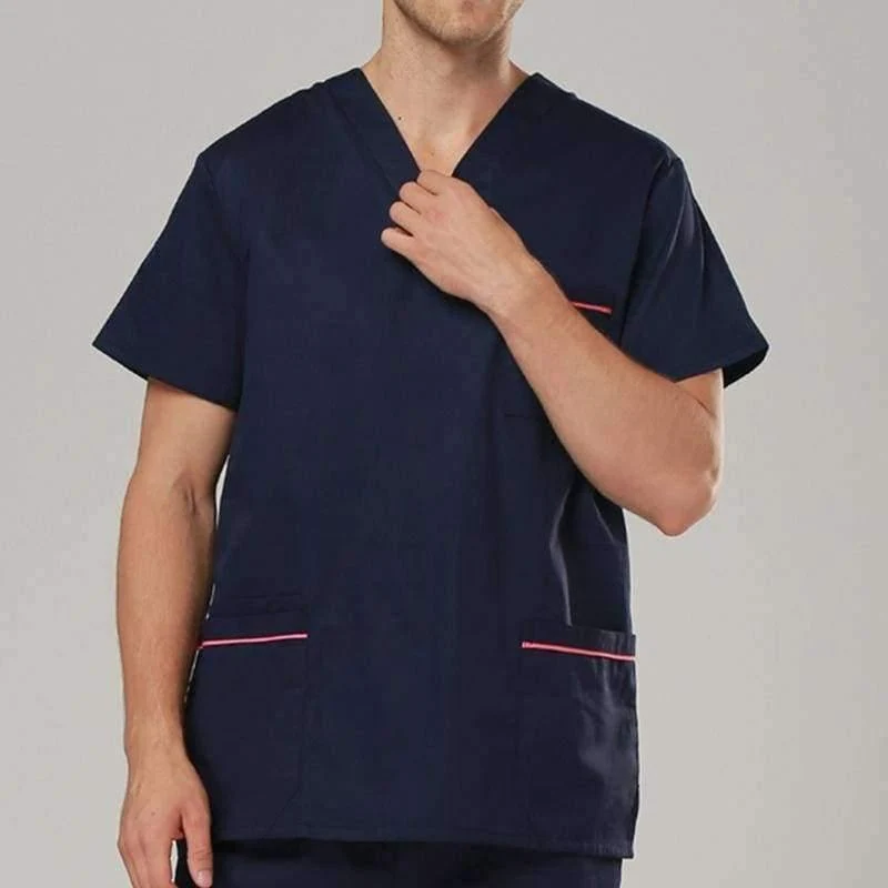 Sommer Medizinische Peelings Frauen Krankenschwester Uniform V-ausschnitt Kurzarm Schönheit Salon Kleidung Krankenhaus Männer OP-Kittel Mantel + Hosen S-2XL
