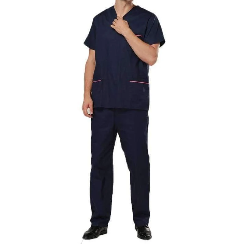 Sommer Medizinische Peelings Frauen Krankenschwester Uniform V-ausschnitt Kurzarm Schönheit Salon Kleidung Krankenhaus Männer OP-Kittel Mantel + Hosen S-2XL