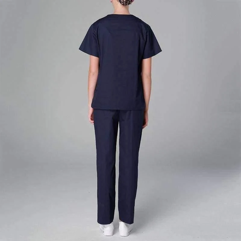 Sommer Medizinische Peelings Frauen Krankenschwester Uniform V-ausschnitt Kurzarm Schönheit Salon Kleidung Krankenhaus Männer OP-Kittel Mantel + Hosen S-2XL