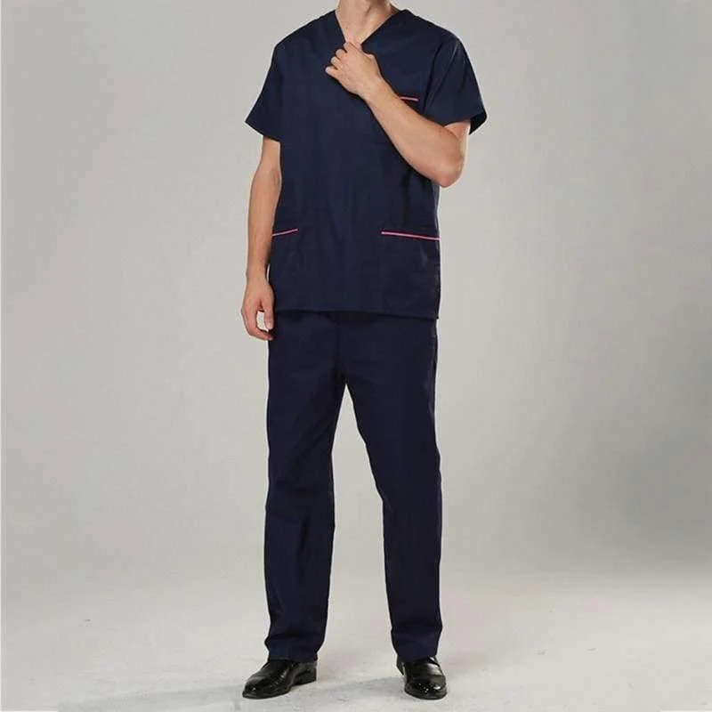 Sommer Medizinische Peelings Frauen Krankenschwester Uniform V-ausschnitt Kurzarm Schönheit Salon Kleidung Krankenhaus Männer OP-Kittel Mantel + Hosen S-2XL