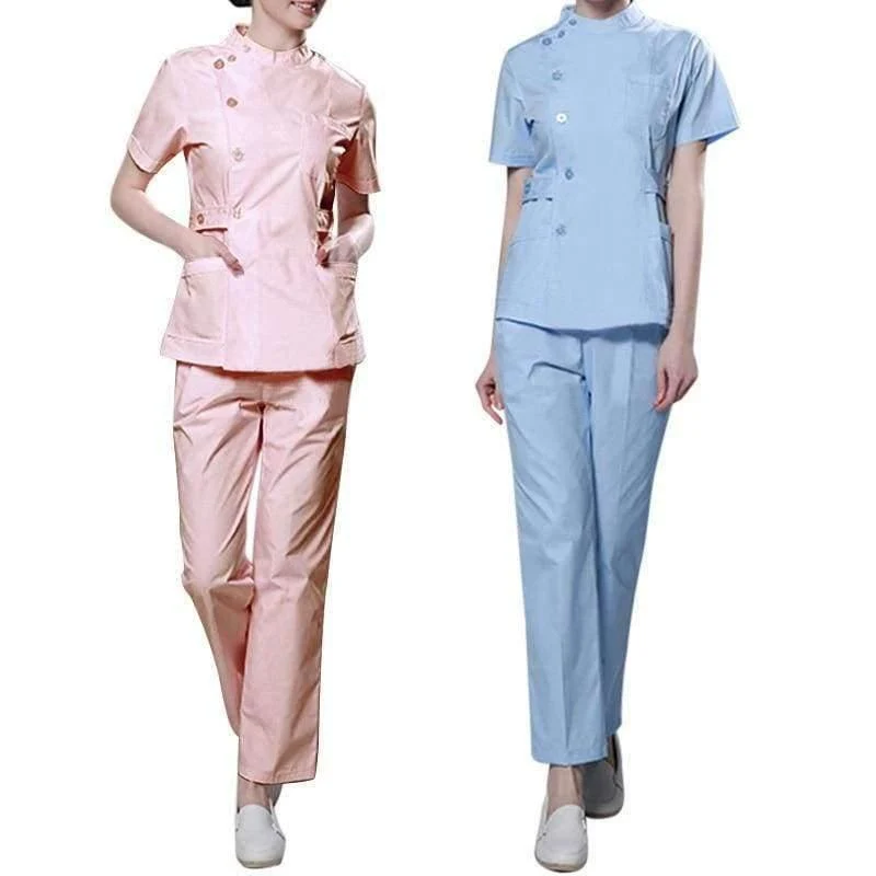 Krankenschwester der Frauen medizinische Kleidung Krankenhaus-chirurgische Klagen scheuert Krankenpflege-Uniformen-Schönheits-Salon-weiblichen kurzen Hülsen-Mantel + Pants