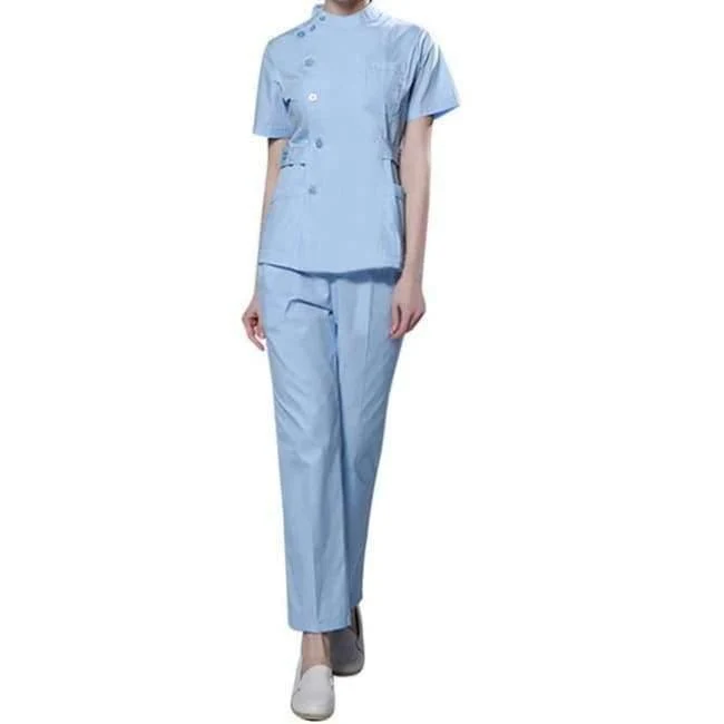 Krankenschwester der Frauen medizinische Kleidung Krankenhaus-chirurgische Klagen scheuert Krankenpflege-Uniformen-Schönheits-Salon-weiblichen kurzen Hülsen-Mantel + Pants