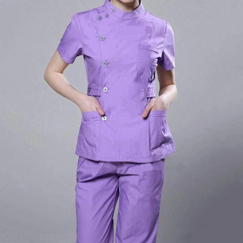 Krankenschwester der Frauen medizinische Kleidung Krankenhaus-chirurgische Klagen scheuert Krankenpflege-Uniformen-Schönheits-Salon-weiblichen kurzen Hülsen-Mantel + Pants