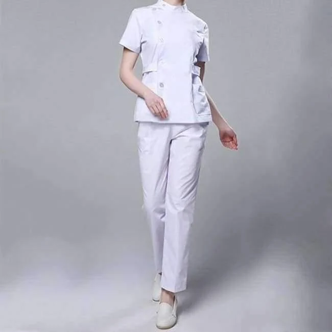 Krankenschwester der Frauen medizinische Kleidung Krankenhaus-chirurgische Klagen scheuert Krankenpflege-Uniformen-Schönheits-Salon-weiblichen kurzen Hülsen-Mantel + Pants