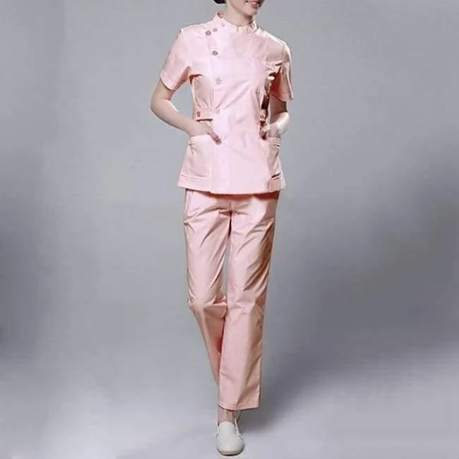 Krankenschwester der Frauen medizinische Kleidung Krankenhaus-chirurgische Klagen scheuert Krankenpflege-Uniformen-Schönheits-Salon-weiblichen kurzen Hülsen-Mantel + Pants