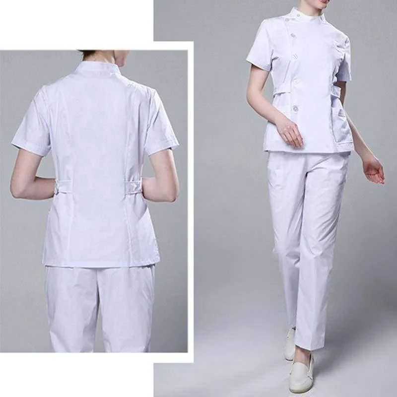 Krankenschwester der Frauen medizinische Kleidung Krankenhaus-chirurgische Klagen scheuert Krankenpflege-Uniformen-Schönheits-Salon-weiblichen kurzen Hülsen-Mantel + Pants