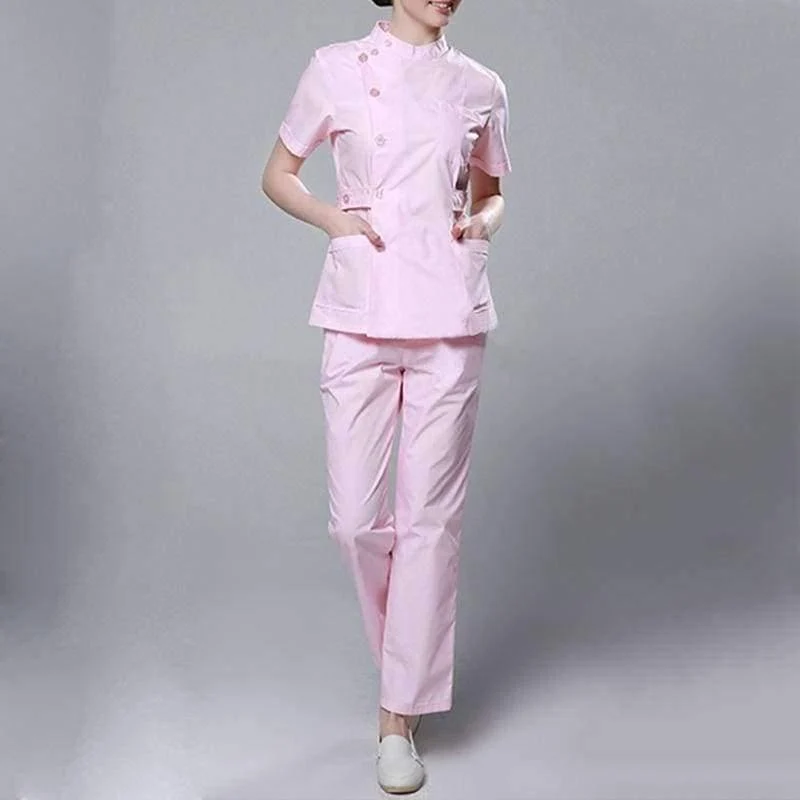 Krankenschwester der Frauen medizinische Kleidung Krankenhaus-chirurgische Klagen scheuert Krankenpflege-Uniformen-Schönheits-Salon-weiblichen kurzen Hülsen-Mantel + Pants