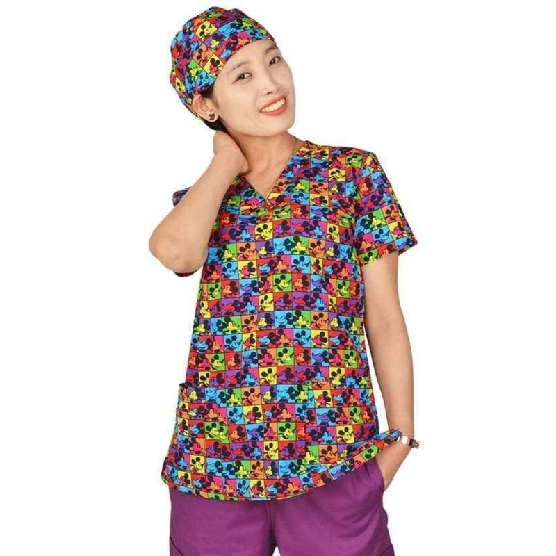 Frauen-Krankenschwester-Uniform-medizinische Kleidung übersteigt Karikatur-Doktor Veterinary Dentist Scrub Cotton-Krankenhaus-Laborklinik-Abnutzungs-Frauen-T-Shirt