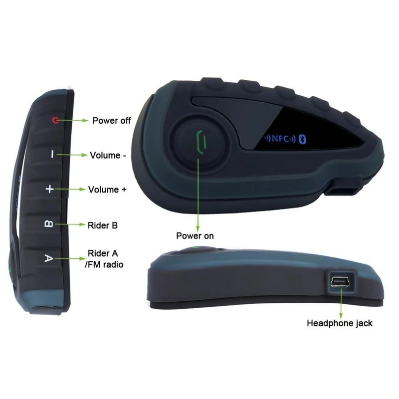V8 Intercom 5-Way Bluetooth Motorradausrüstung Helm Headset FM Stereo MP3 NFC Fernbedienung Unterstützung Smartphone