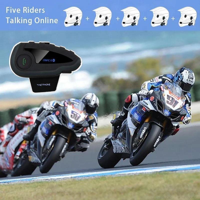V8 Intercom 5-Way Bluetooth Motorradausrüstung Helm Headset FM Stereo MP3 NFC Fernbedienung Unterstützung Smartphone