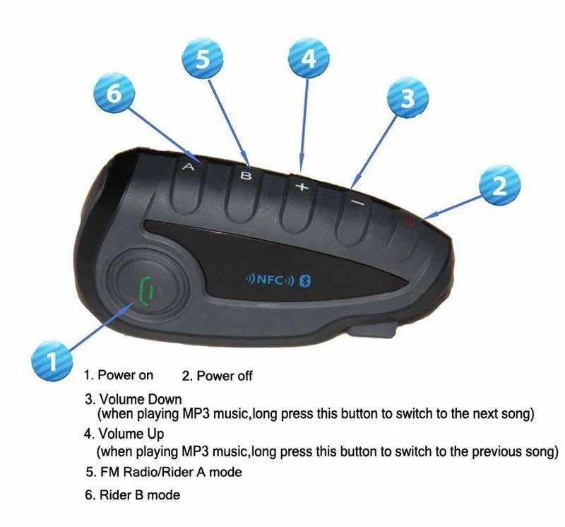 V8 Intercom 5-Way Bluetooth Motorradausrüstung Helm Headset FM Stereo MP3 NFC Fernbedienung Unterstützung Smartphone