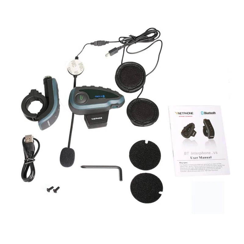 V8 Intercom 5-Way Bluetooth Motorradausrüstung Helm Headset FM Stereo MP3 NFC Fernbedienung Unterstützung Smartphone