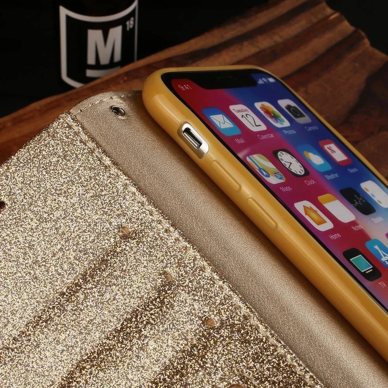 Lederhülle Diamant Strass Hülle für iPhone X XS Max XR Hülle Flip Wallet iPhone 6 6S 7 8 Plus Handyhülle