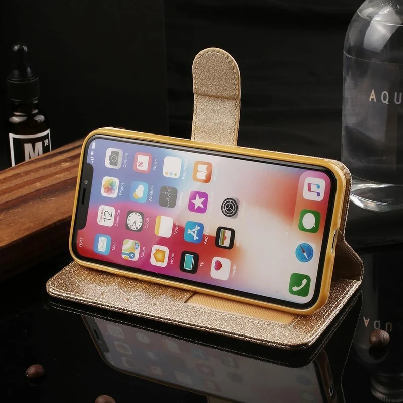 Lederhülle Diamant Strass Hülle für iPhone X XS Max XR Hülle Flip Wallet iPhone 6 6S 7 8 Plus Handyhülle