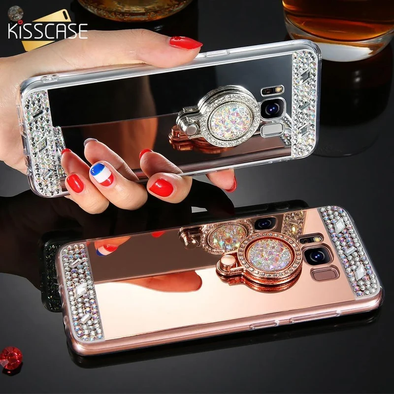 Diamant-Telefonhülle für Samsung Galaxy A3 A5 A7 J3 J5 J7 2016 2017 Spiegelhülle für Galaxy S8 Plus S7 S6 Edge Ringhalter