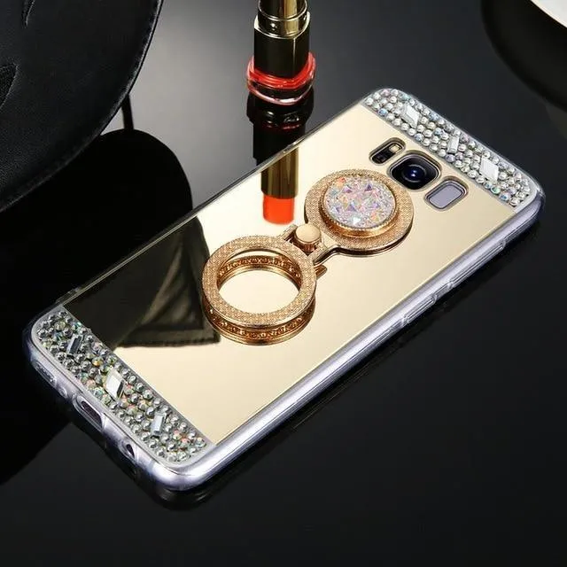 Diamant-Telefonhülle für Samsung Galaxy A3 A5 A7 J3 J5 J7 2016 2017 Spiegelhülle für Galaxy S8 Plus S7 S6 Edge Ringhalter