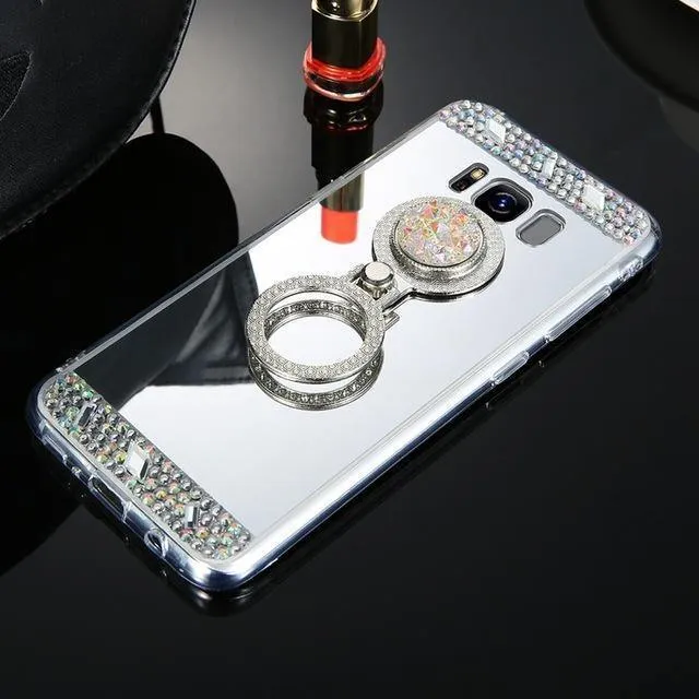 Diamant-Telefonhülle für Samsung Galaxy A3 A5 A7 J3 J5 J7 2016 2017 Spiegelhülle für Galaxy S8 Plus S7 S6 Edge Ringhalter