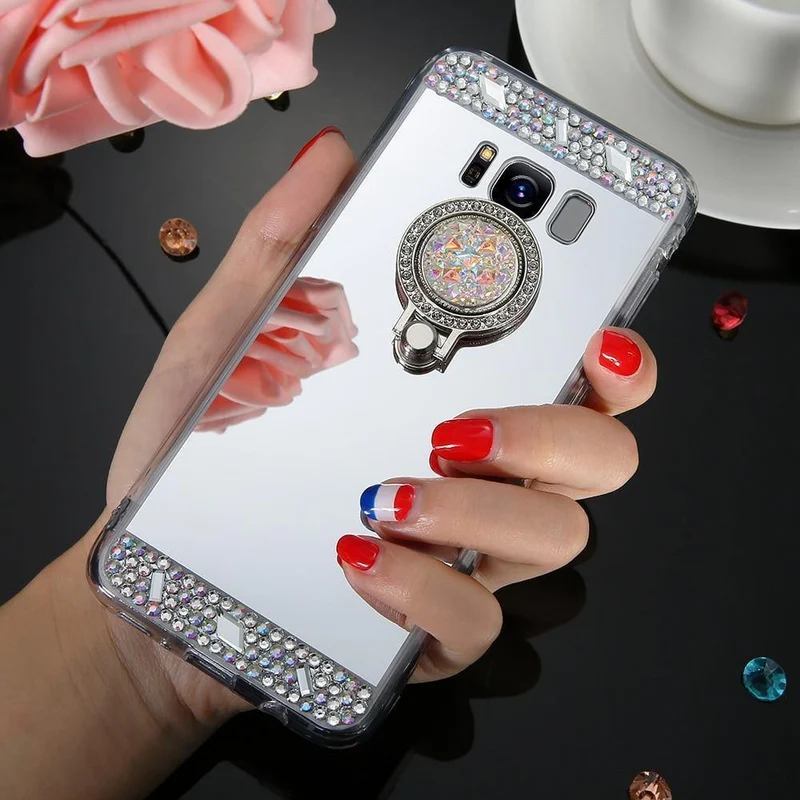 Diamant-Telefonhülle für Samsung Galaxy A3 A5 A7 J3 J5 J7 2016 2017 Spiegelhülle für Galaxy S8 Plus S7 S6 Edge Ringhalter