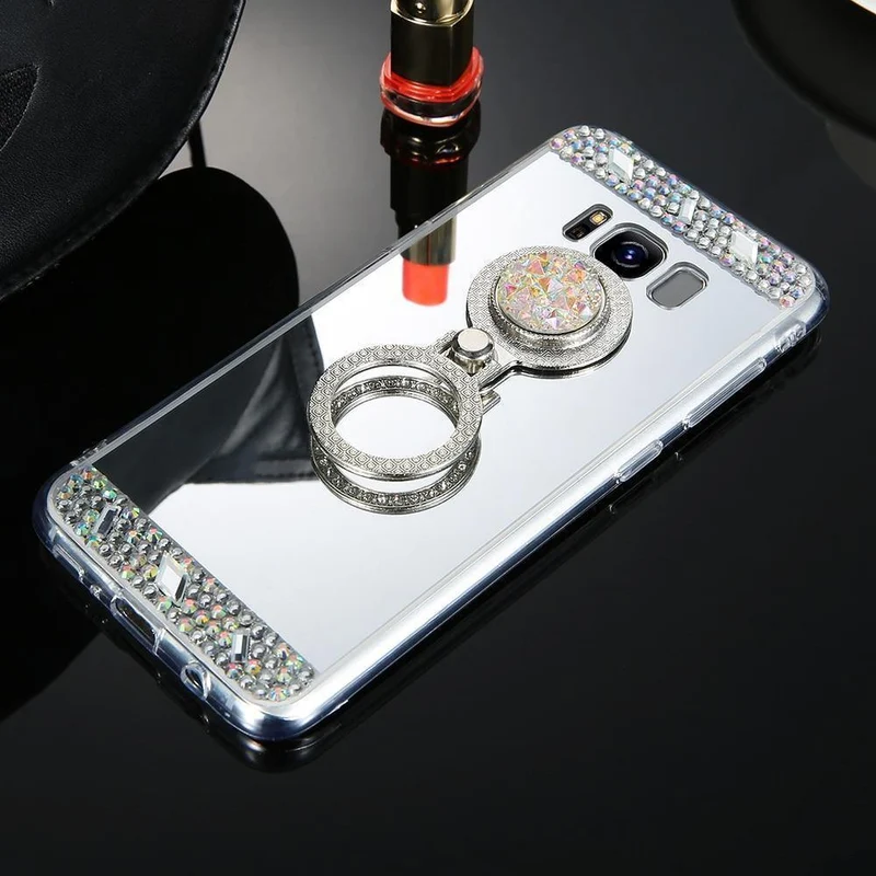 Diamant-Telefonhülle für Samsung Galaxy A3 A5 A7 J3 J5 J7 2016 2017 Spiegelhülle für Galaxy S8 Plus S7 S6 Edge Ringhalter
