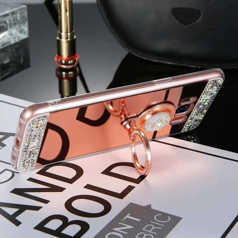 Diamant-Telefonhülle für Samsung Galaxy A3 A5 A7 J3 J5 J7 2016 2017 Spiegelhülle für Galaxy S8 Plus S7 S6 Edge Ringhalter